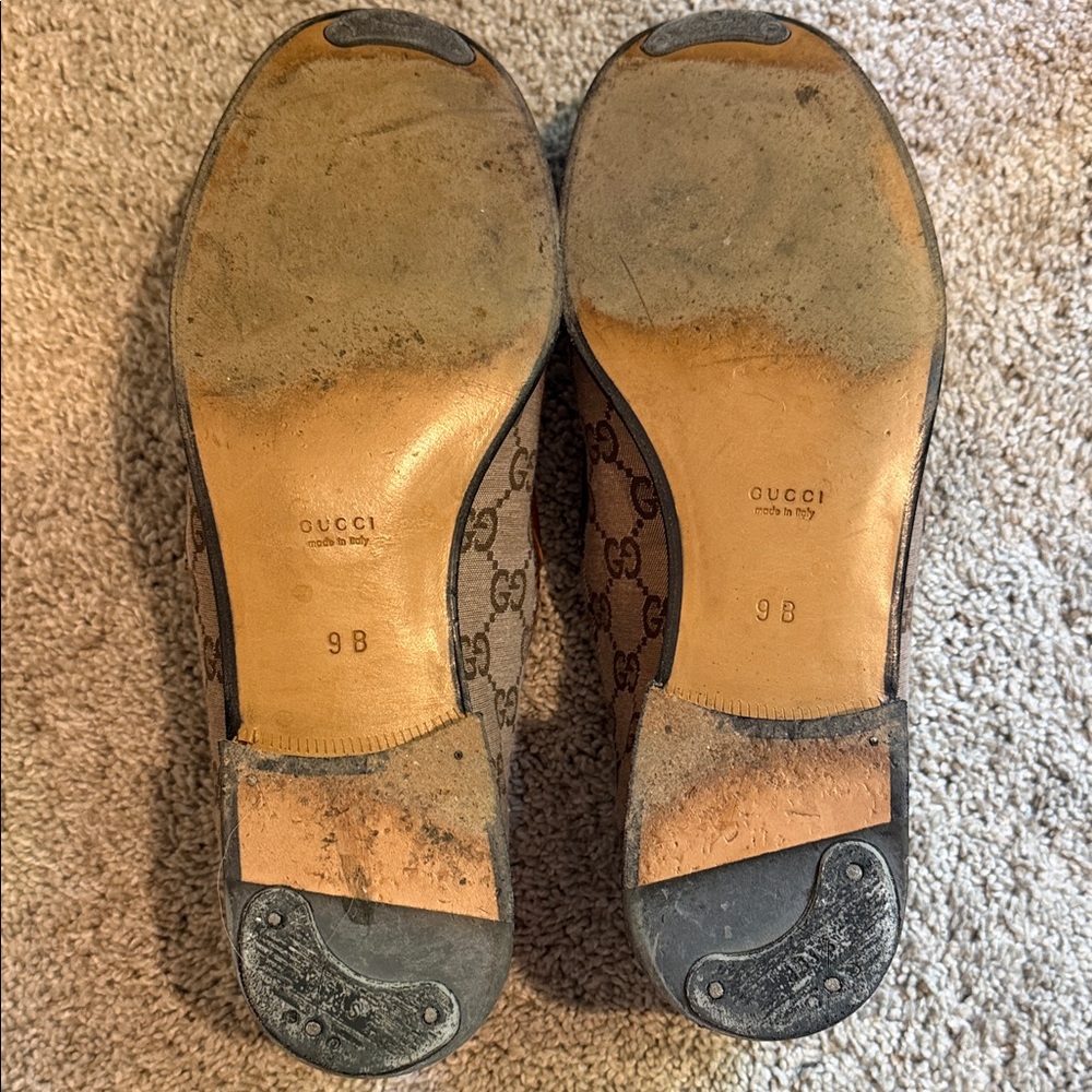 Gucci Beige Brown/Pink GG Canvas Horsebit Loafers - Picture 7 of 7